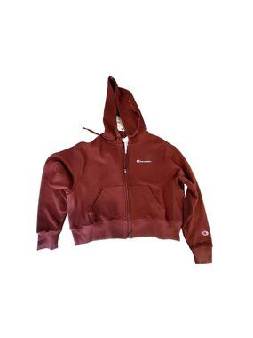 Champion Womens Maroon Loose Fit Hoodie Size  Small Embroidered Logo Soft Cotton
